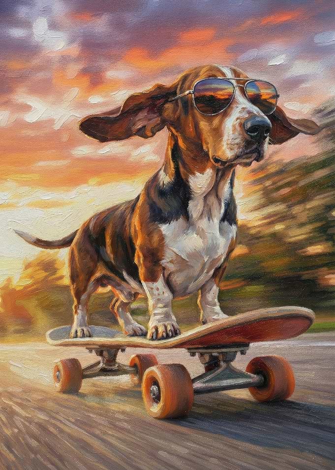 Cool Dog on Skateboard Painting