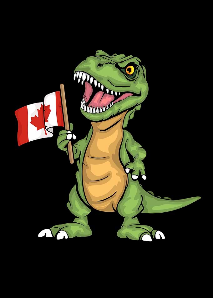 Cartoon Dinosaur Holding Canadian Flag