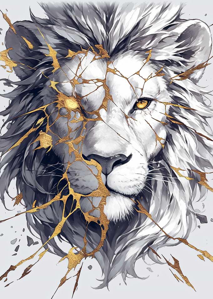 Lion with Golden Cracks