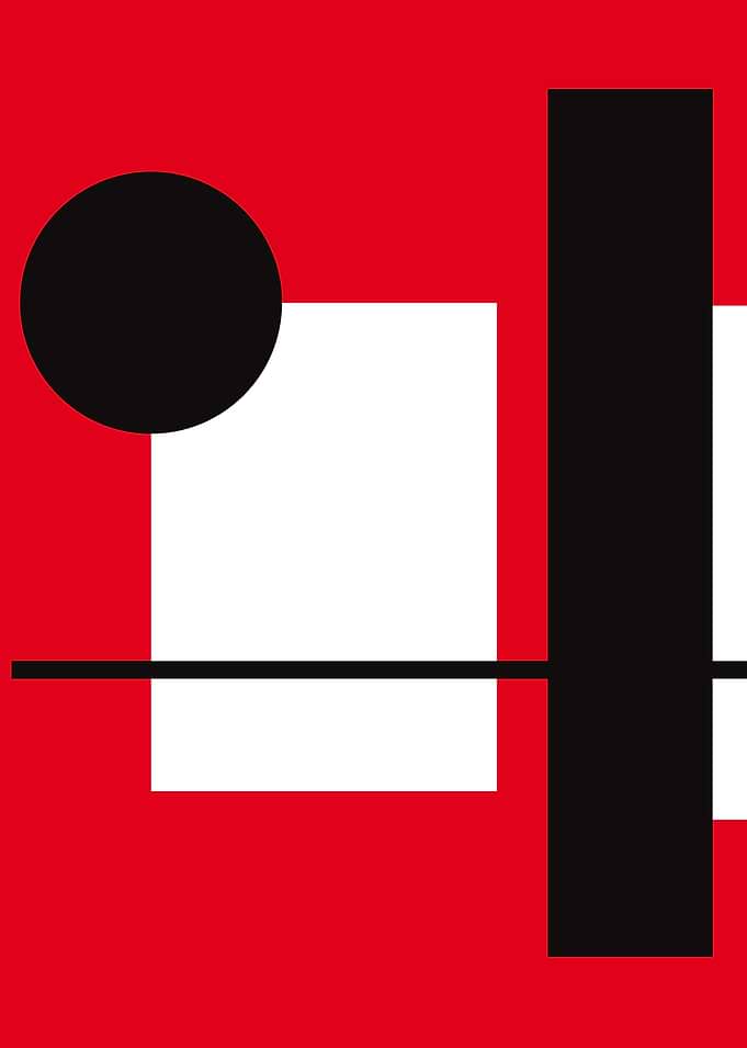 Abstract Red, White, and Black Composition
