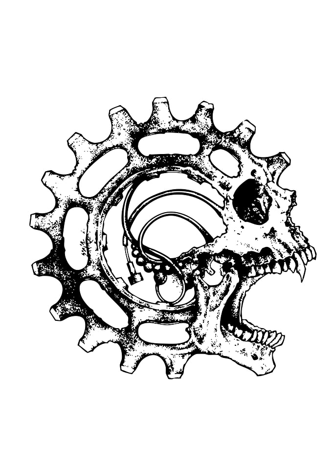 Skull Gear Black and White Illustration