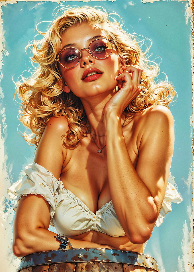 Blonde Woman with Sunglasses on Barrel