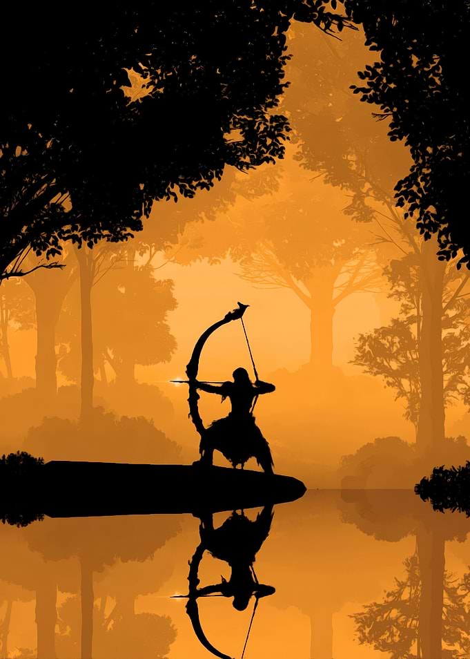 Archer in a misty forest