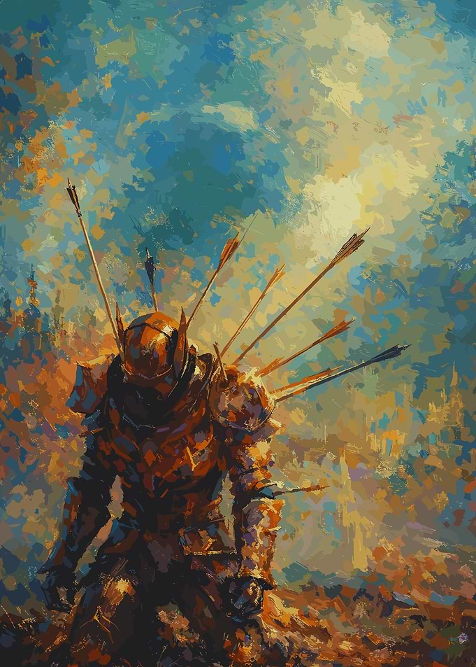 Wounded Knight in Armor Painting