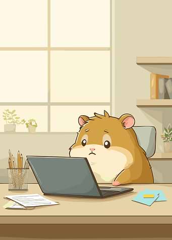 Sad Hamster Working on Laptop