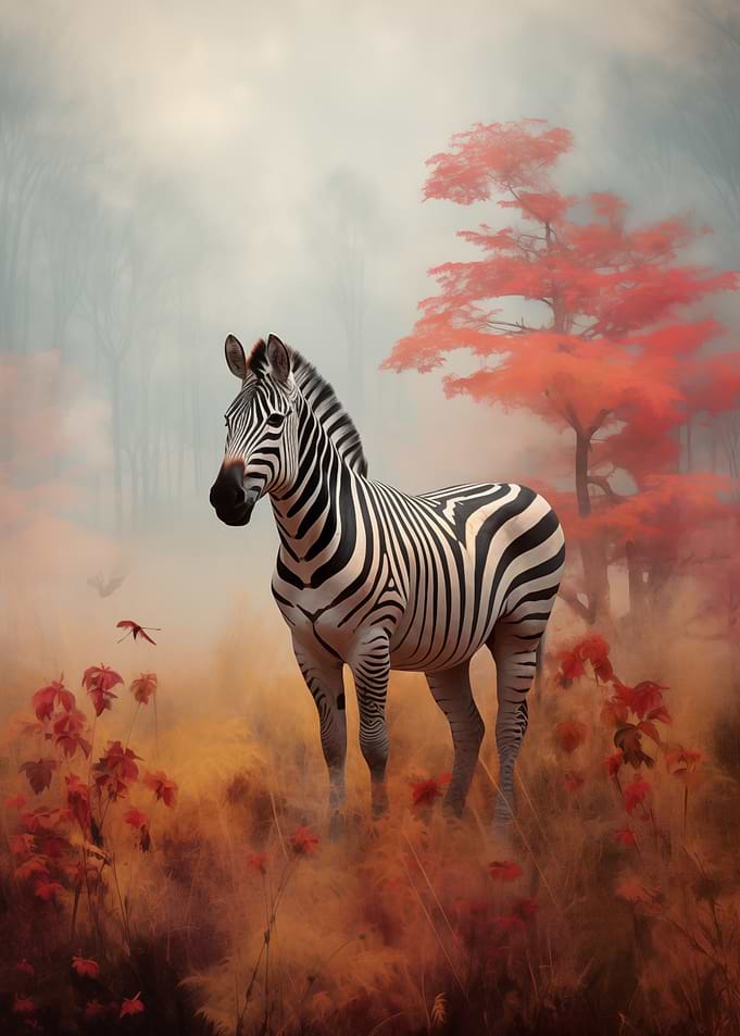 Zebra in Autumn Landscape