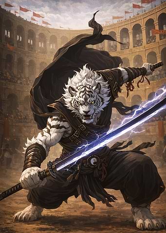 Anthropomorphic Tiger Warrior in Arena