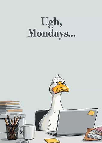 Ugh, Mondays... Cartoon Duck at Desk