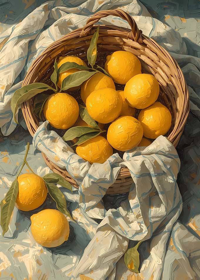 Basket of Lemons Still Life Painting