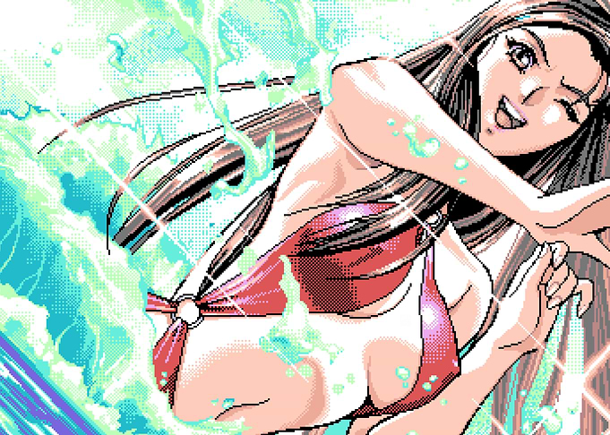 Anime Girl in Red Bikini with Water
