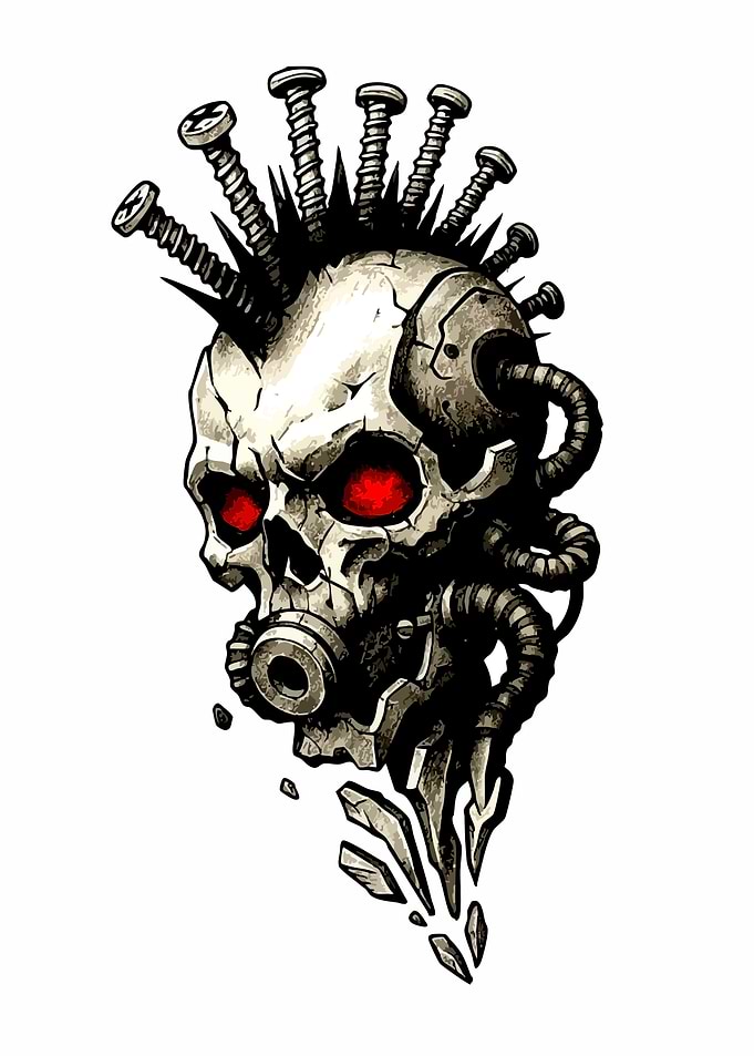 Cyberpunk Skull with Screws and Gasmask