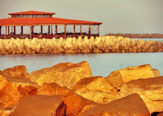 Coastal Restaurant with Rock Breakwater