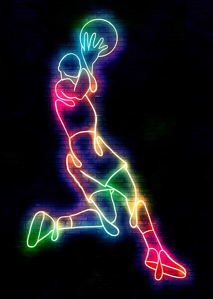 Neon Basketball Player Dunking