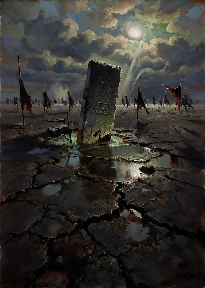 Desolate Landscape with Stone and Flags
