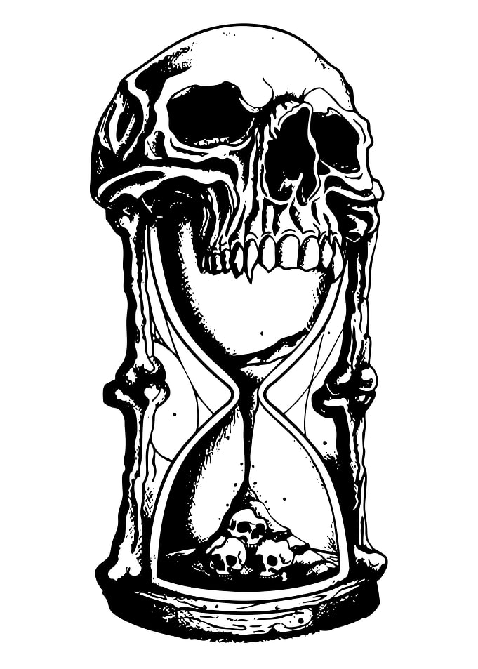 Skull Hourglass Black and White Art