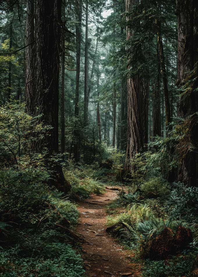 Forest Path Through Tall Trees