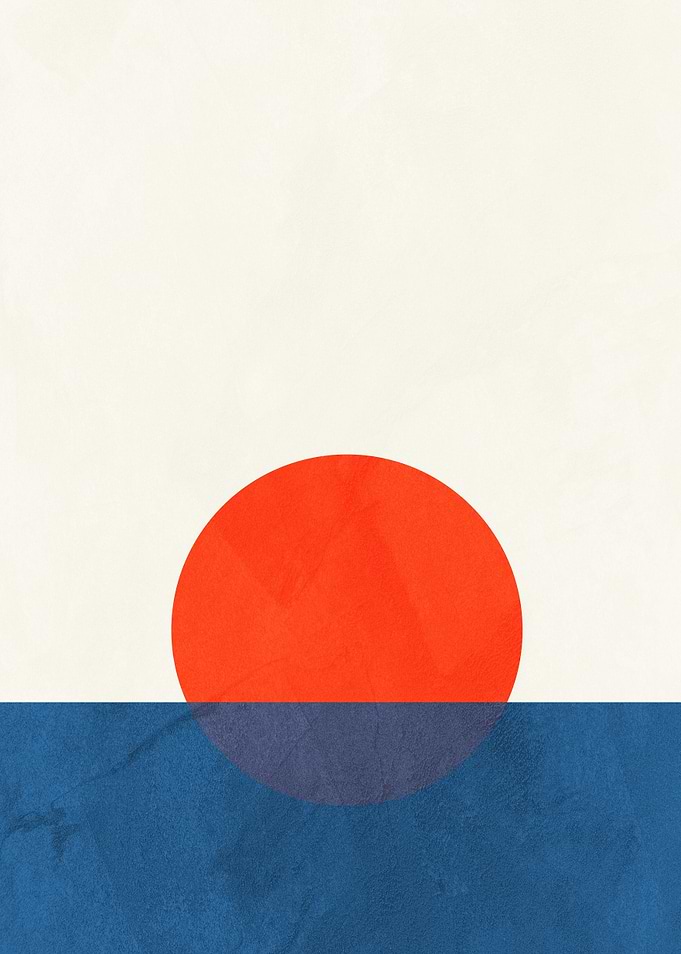 Minimalist Red Sun and Blue Sea