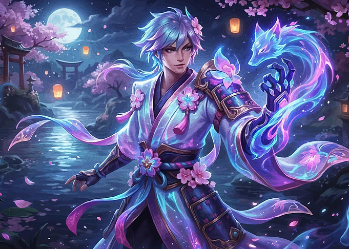 Anime character with spirit fox in Japan