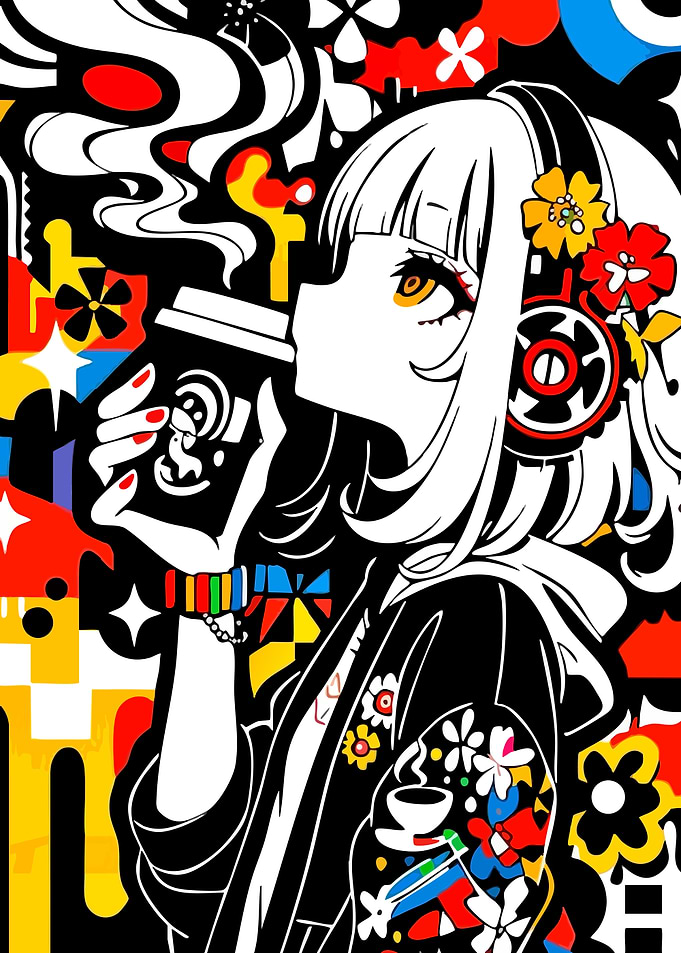 Anime Girl Drinking Coffee Pop Art