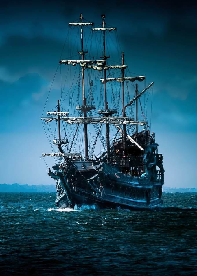 Pirate Ship Sailing on the Ocean