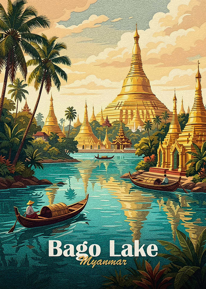 Bago Lake, Myanmar Travel Poster
