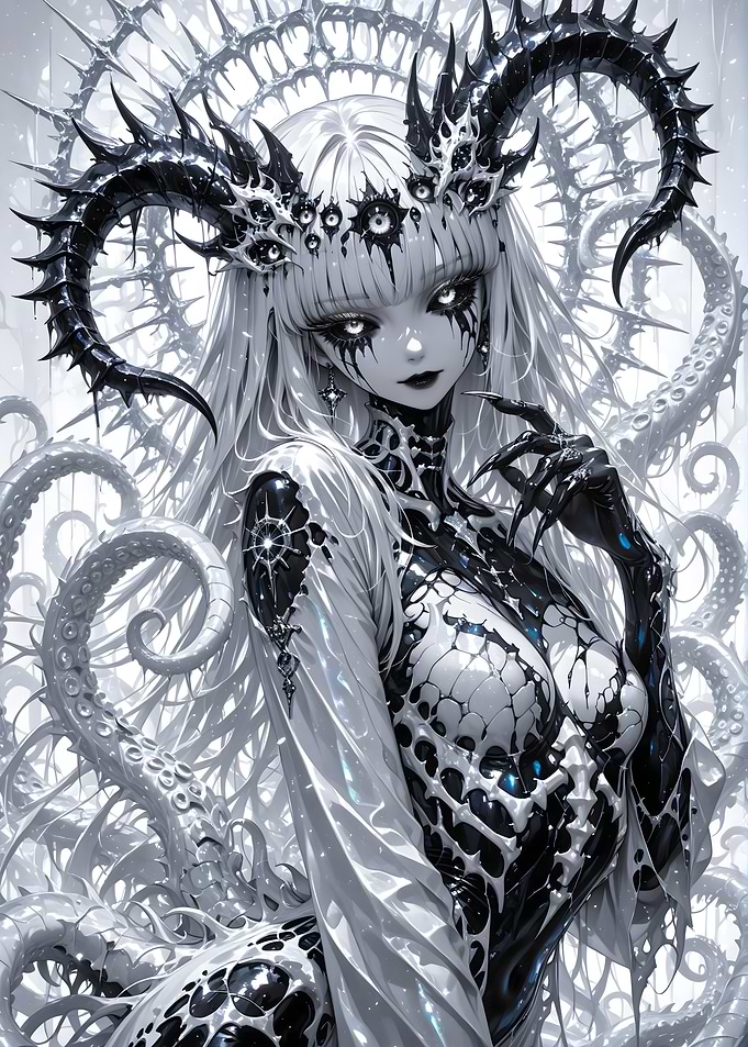 Anime Girl with Horns and Tentacles