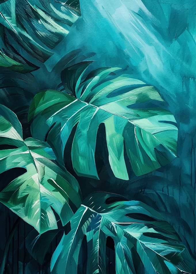 Monstera Leaves Painting in Teal