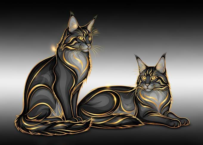 Elegant Black and Gold Cats Illustration