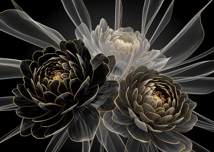 Elegant Black, White, and Gold Flowers