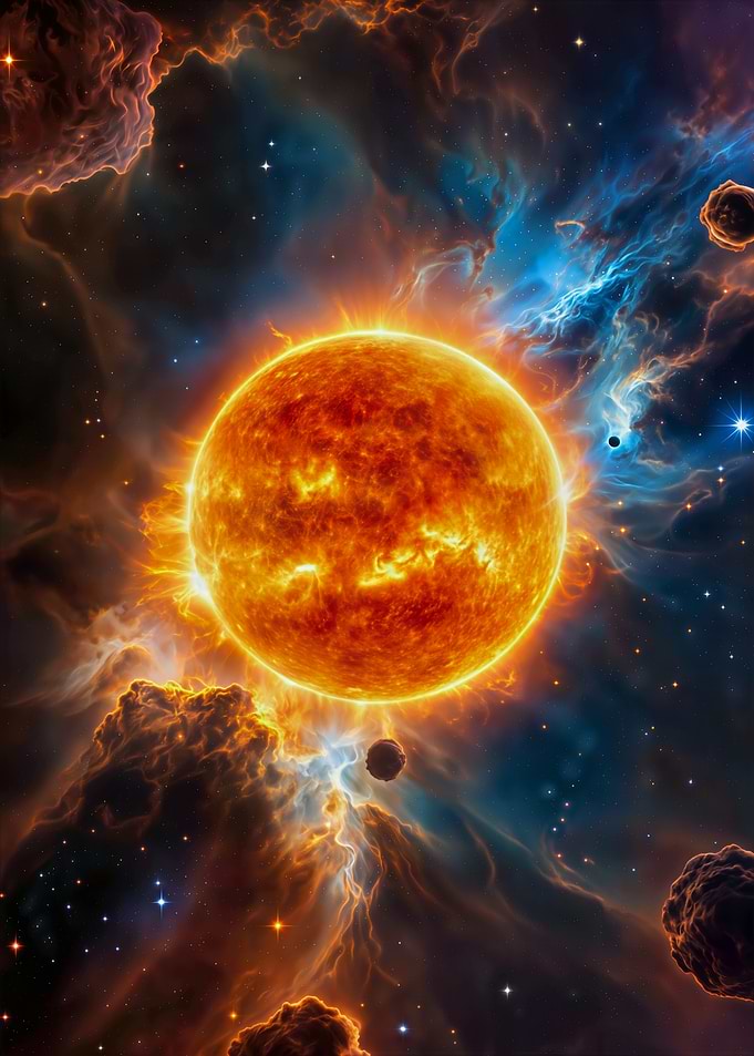 Fiery Sun in Nebula Space