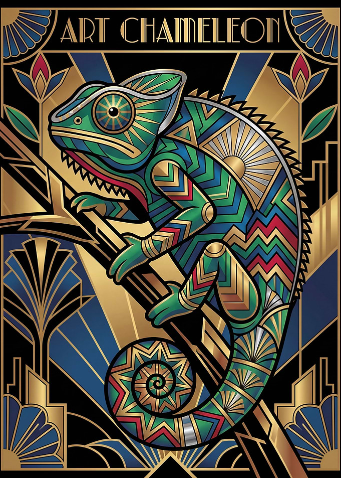 Art Deco Chameleon Illustration