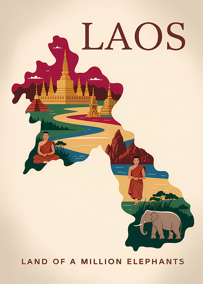 Laos Travel Poster: Land of Elephants