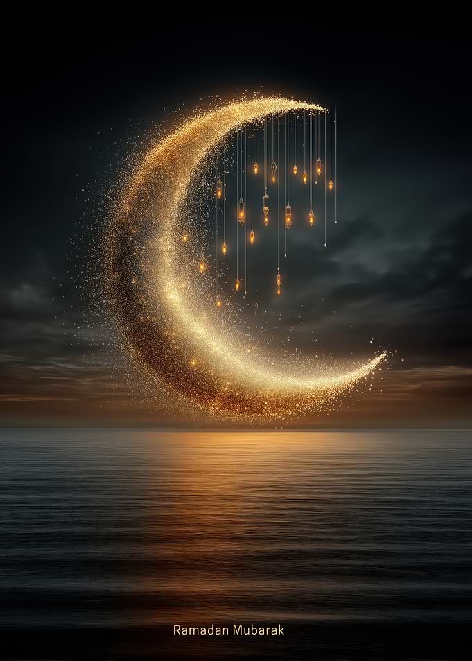 Golden Crescent Moon Ramadan Mubarak