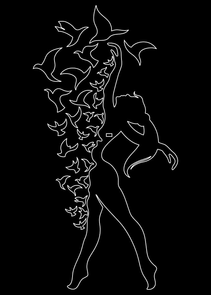 Woman with Birds Silhouette Art