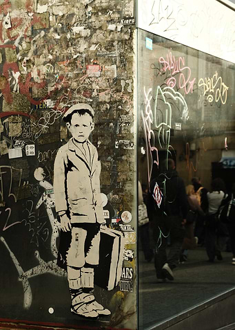 Boy with Suitcase Street Art