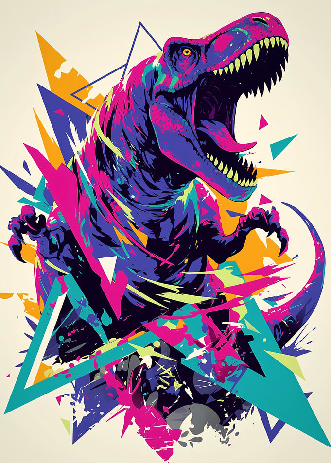 Colorful T-Rex with Geometric Shapes