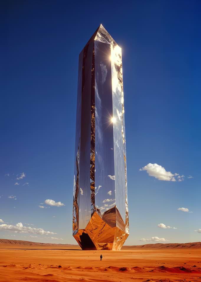 Giant Crystal Obelisk in Desert Landscape