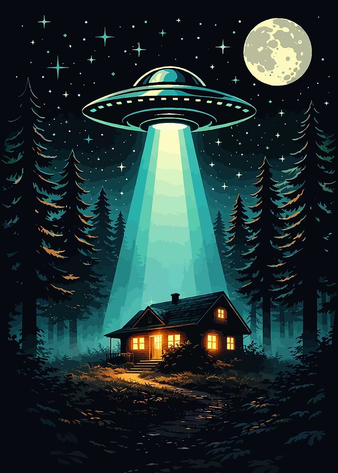 UFO Abduction in Forest at Night