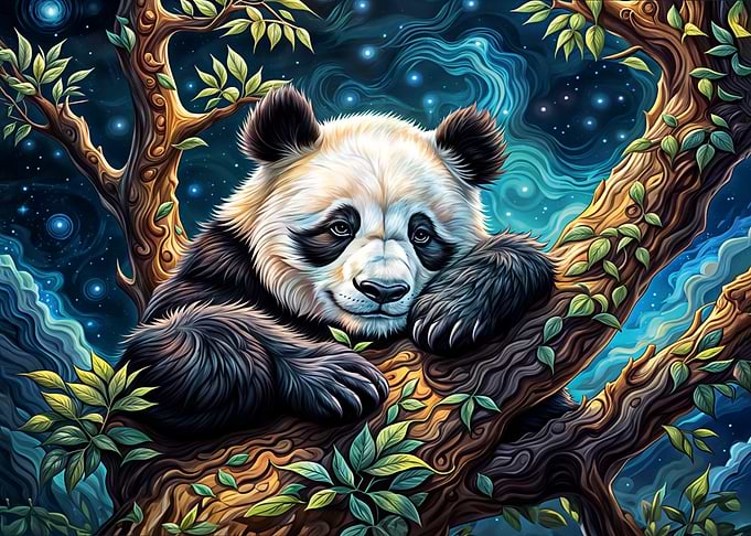 Panda in Tree at Night
