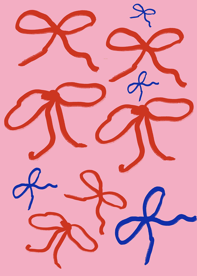Red and Blue Bows on Pink