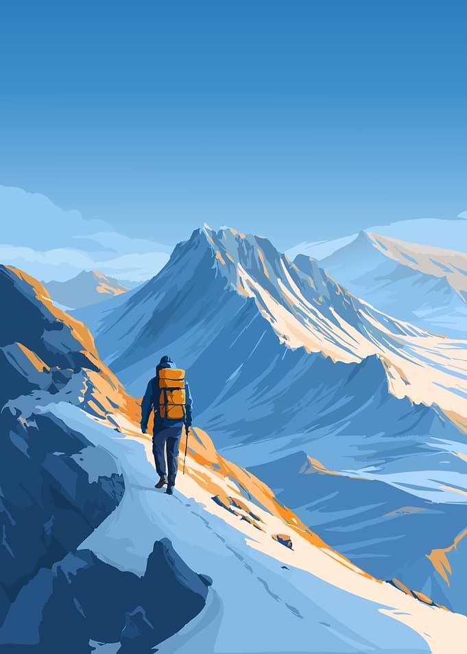 Mountain Hiker with Backpack Illustration