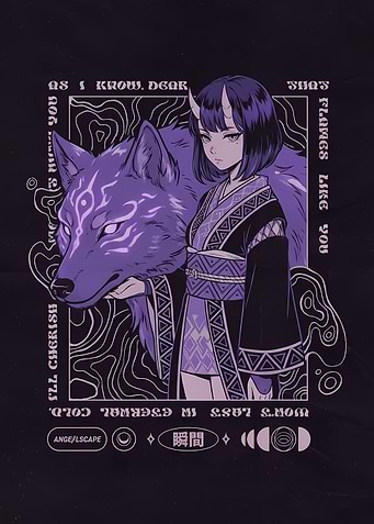 Anime Girl with Wolf Spirit Companion