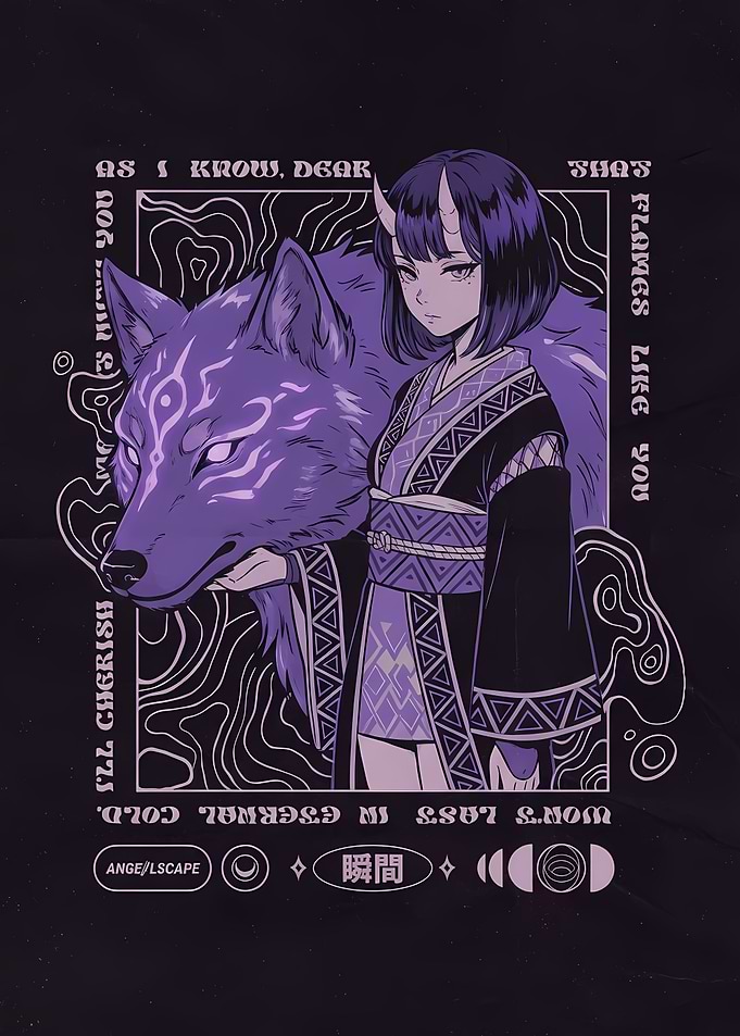 Anime Girl with Wolf Spirit Companion