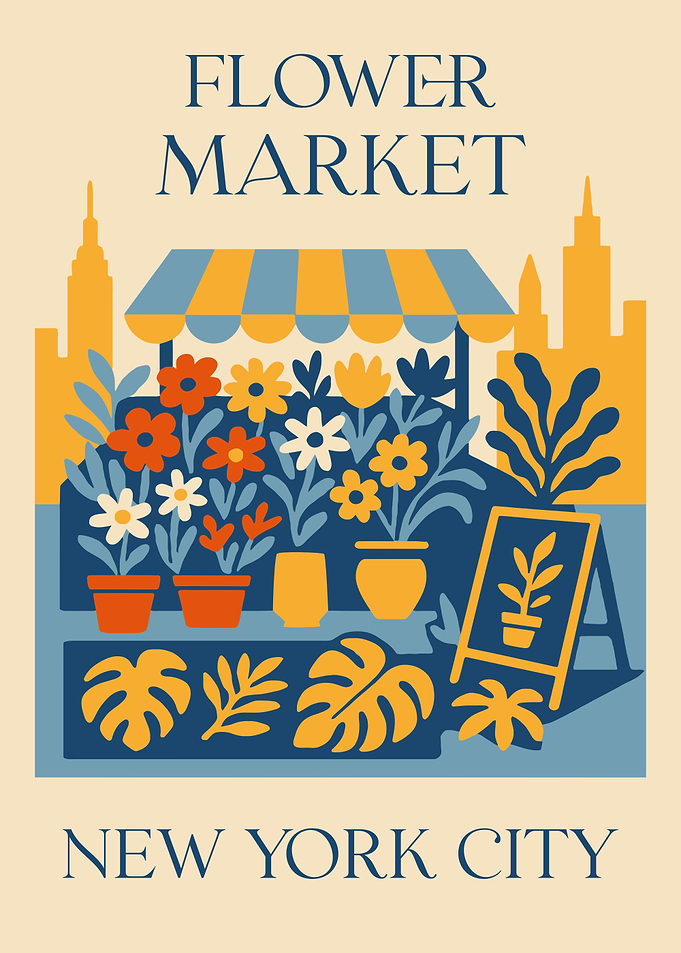 Flower Market New York City Illustration