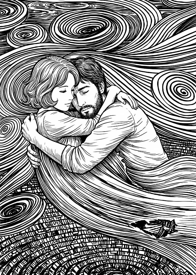Embracing Couple in Black and White