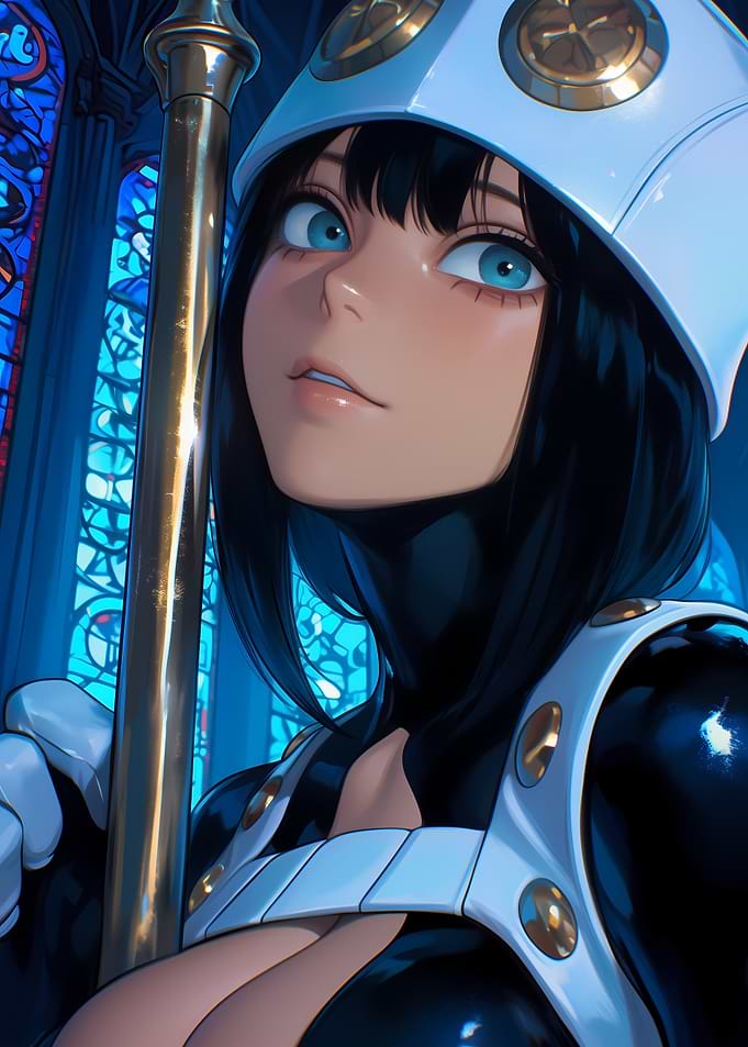 Anime Girl with Staff in Church