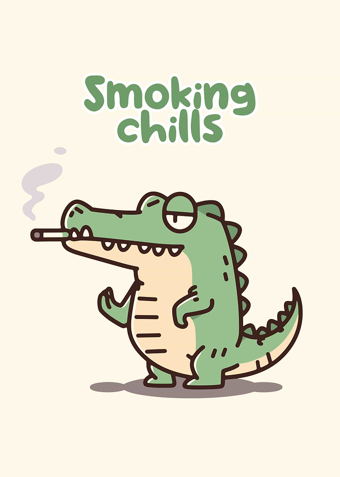 Smoking Crocodile Cartoon Illustration