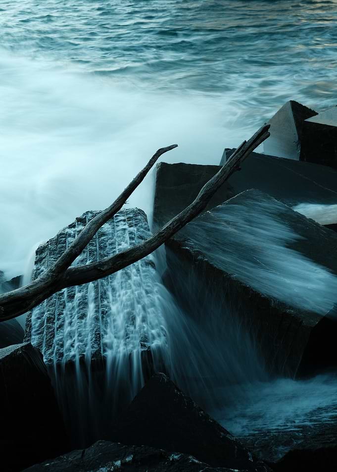 Ocean Waves Crashing on Rocks