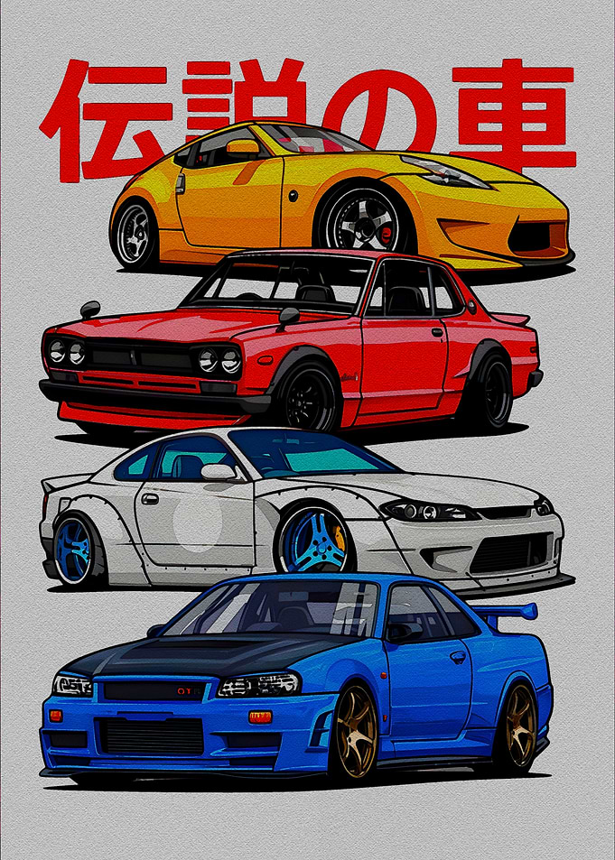 JDM Cars Stacked Illustration