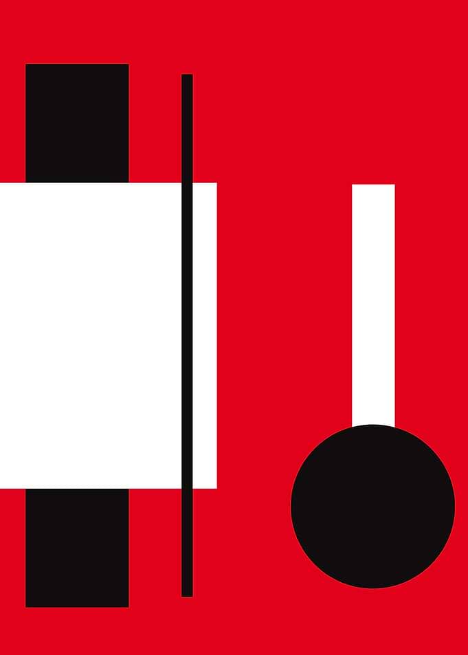 Abstract Geometric Composition in Red, Black, White